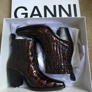 ganni croc effect boots